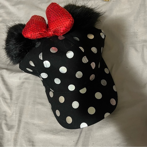 Disney Parks Black Silver Polka Dot Cap with Ears - Picture 2 of 4